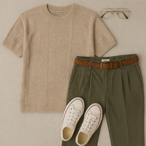 Textured knit shirt - retro minimalist / grandpacore